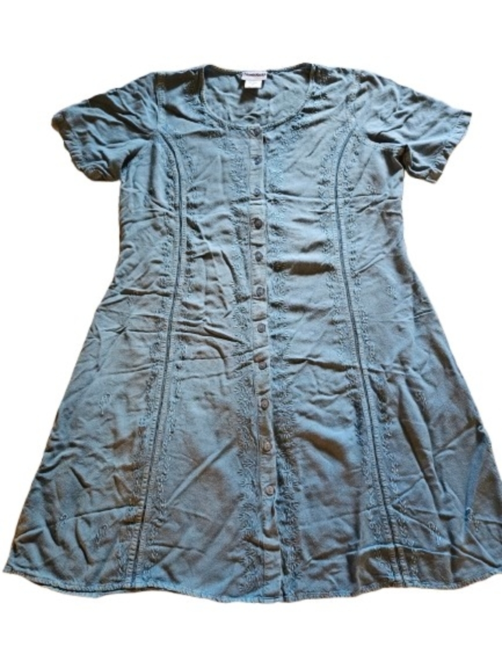 NorthStyle XL Blue Embroidered Boho Button Front Tie Back Midi Dress